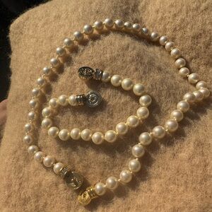 Vintage Christian Dior Cream Pearl Necklace and Bracelet with Gold Accents